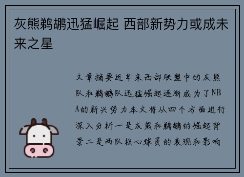 灰熊鹈鹕迅猛崛起 西部新势力或成未来之星 灰熊鹈鹕迅猛崛起 西部新势力或成未来之星